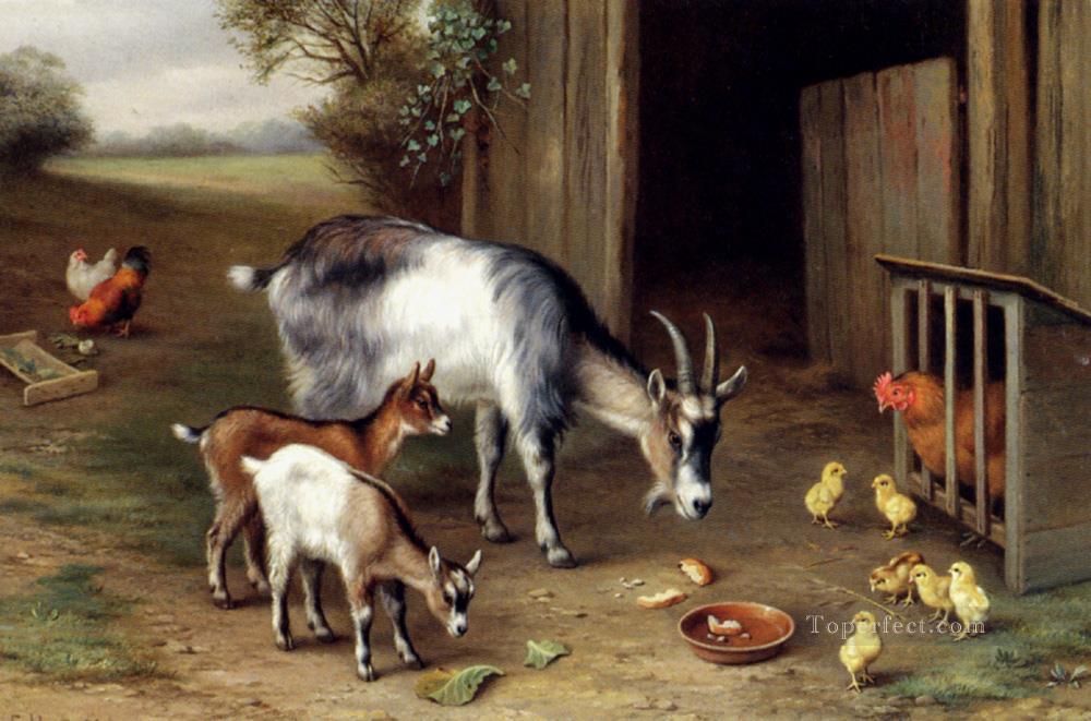 Goats And Poultry poultry livestock barn Edgar Hunt Oil Paintings